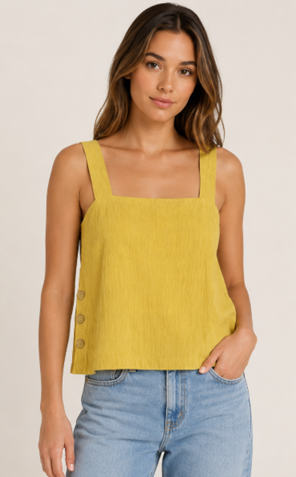 Nwt Maeve By Anthropologie Yellow Callie Side Button Tank Top Xl Summer Travel